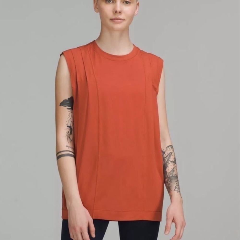 Lululemon Modal Pleated Shoulder Muscle Tank Top Red Rock Shirt Relaxed Orange